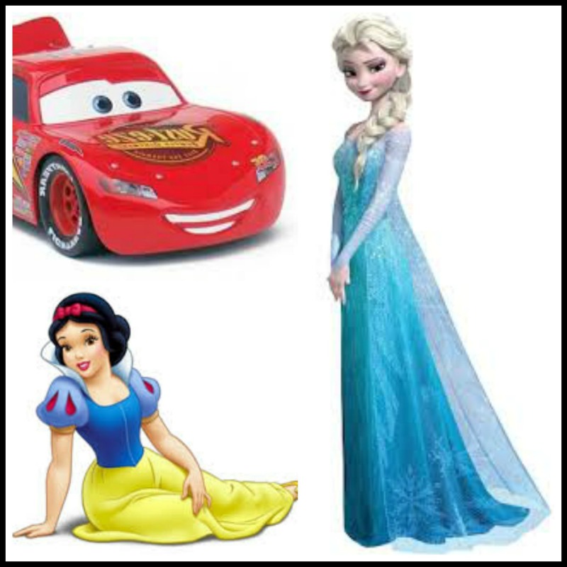 Cars saetta mc queen, Elsa Frozen, Snowwhite