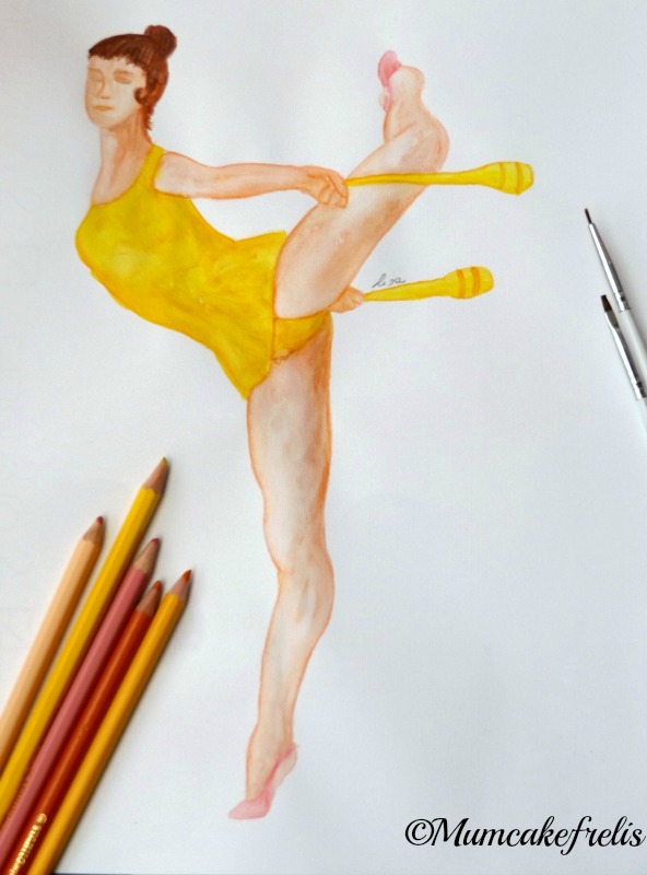 ginnasta con clavette gialle dipinta a mano mumcakefrelis