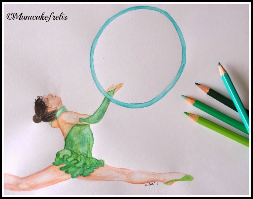 ginnasta col cerchio dipinta a mano con matite acquarellabili