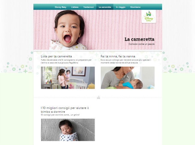 presentazione del nuovo sito Disney Baby italiano con sezioni dedicate e articoli fatti dalle blogger italiane portale Disney Baby