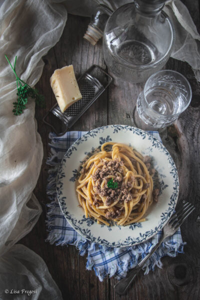 bigoli con il ragù di anitra. bigio con l'arna ricetta tipica veneta