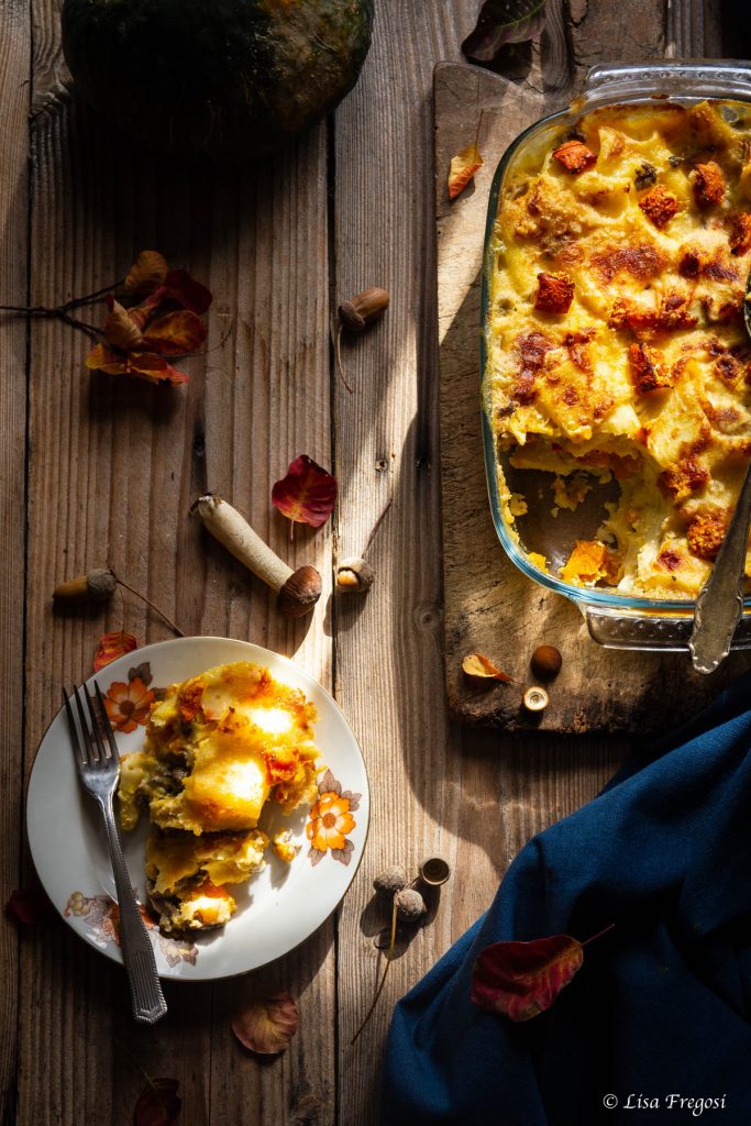 ricetta della pasta al forno con zucca, funghi e taleggio