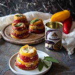 timballo di cernia, peperoni e crema di melanzane